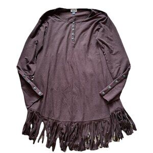 Tasha Polizzi Collection Tunic Top Shirt Fringe Large Western Brown Buttons